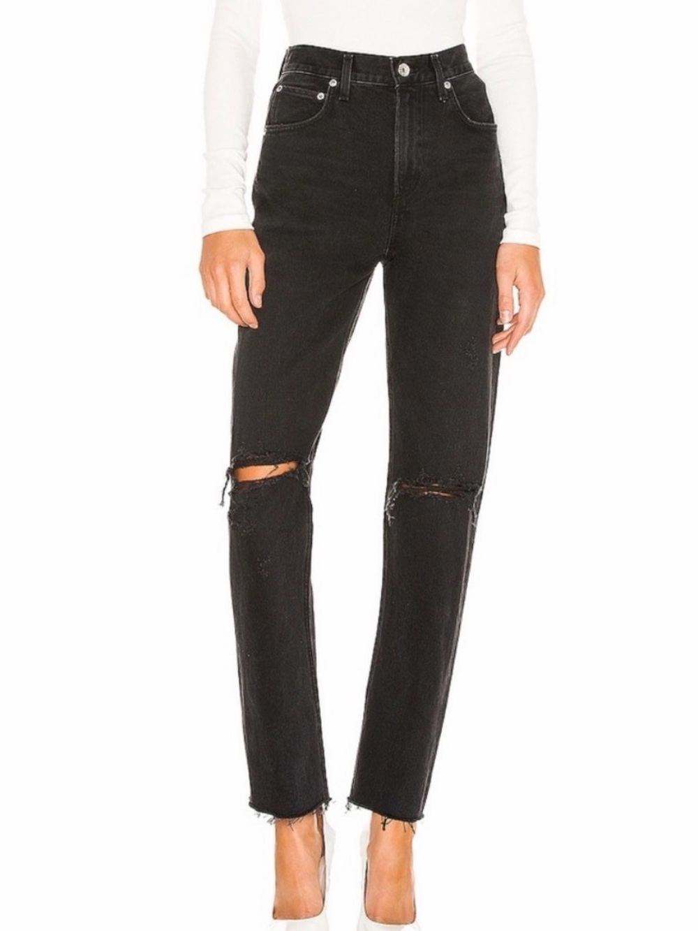 Agolde NWOT Cherie Black High-Rise Distressed Straight Jeans